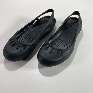 Crocs Womens Black Taylor Closed Toe Slip On Cut Out Slingback Flats